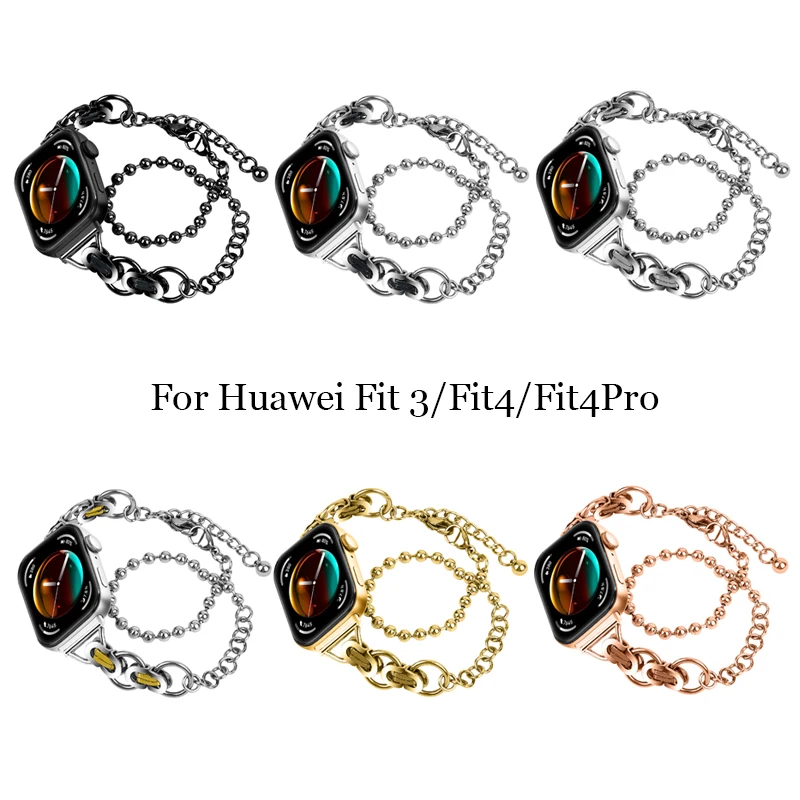 

Ремешок из нержавеющей стали для Huawei Watch Fit 3, двухкруглая цепочка, женский браслет, ремешок для часов Huawei fit 4 4Pro, аксессуары