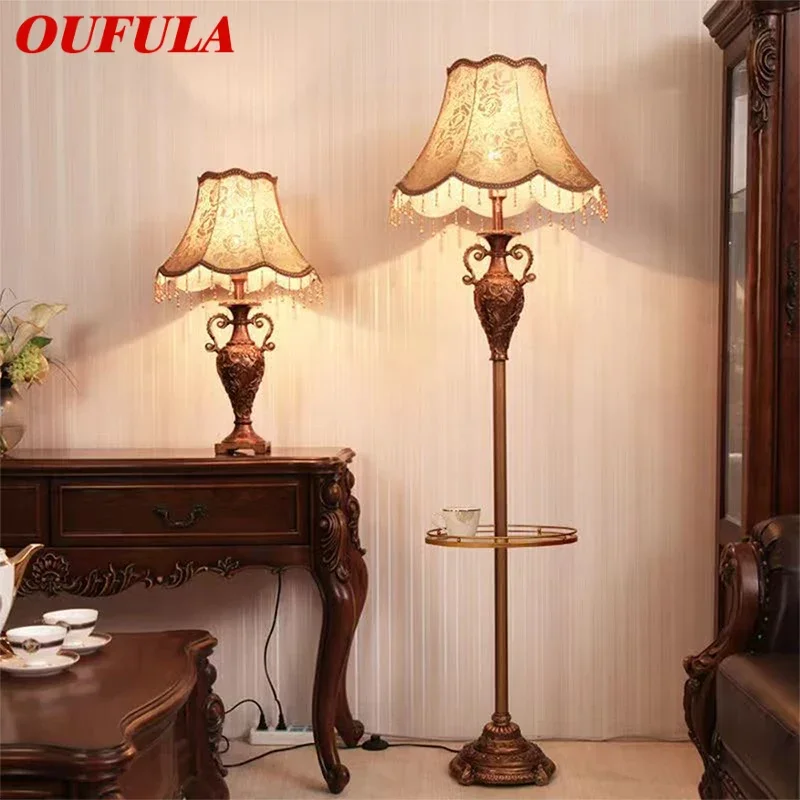 OUFULA 유럽 플로어 램프, 고급 거실 침실 서재 빌라 호텔, LED 레트로 크리에이티브 플로어 램프, 소파 옆 