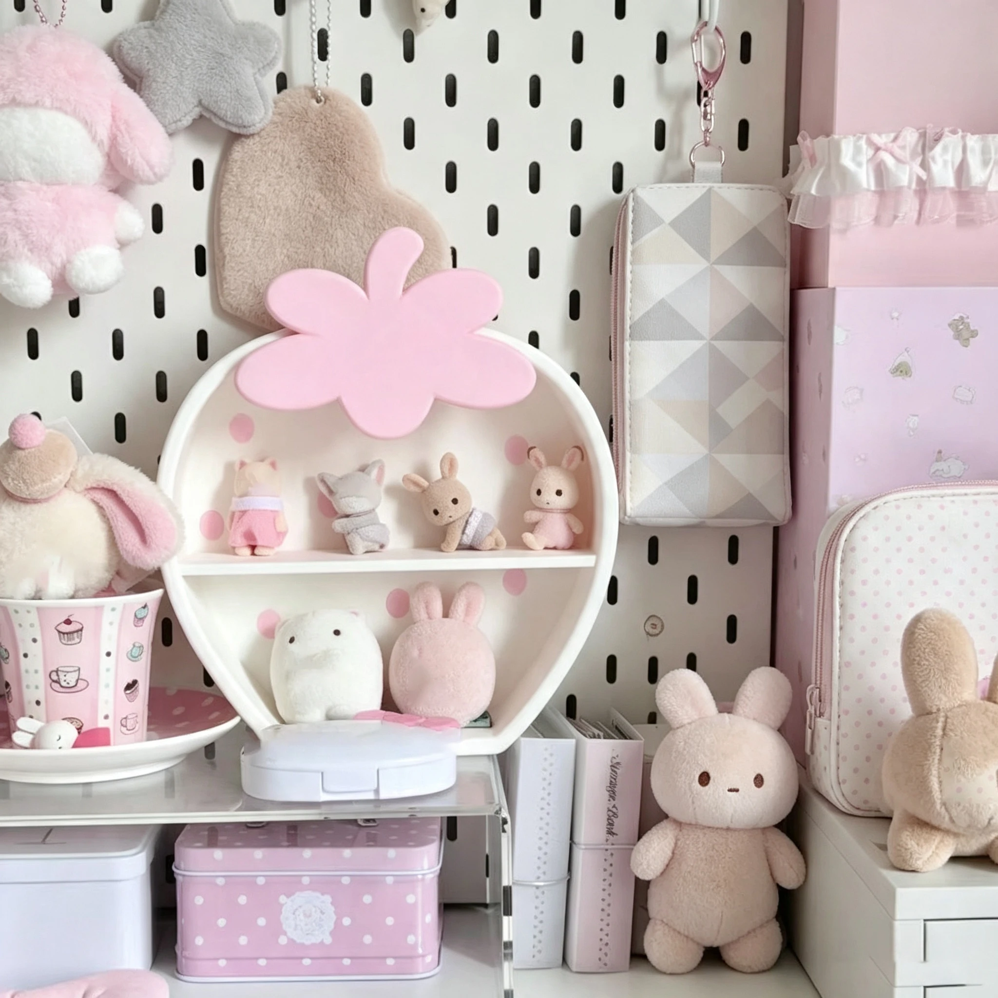 INS Strawberry Storage Cabinet CreamDesktop Organizer Rack Cute Girl Decor Figurine Display Box Miscellaneous Storage Rack Gift