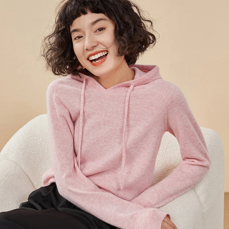 Spring and Autumn New Cashmere Sweater Hoodie Women's Loose Hoodie Solid Color Seamless Cashmere Sweater Lazy Style Top