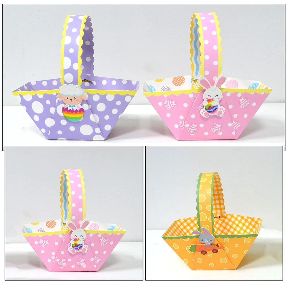 

24Pcs Easter Paper Candy Basket Cartoon Design Handheld Storage Basket Easter Party Favor Holder Candy Container