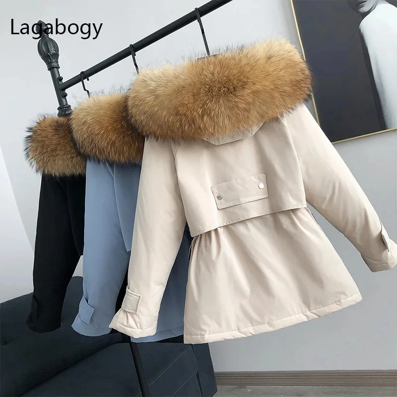 Imagem -04 - Inverno de Pele de Raposa Grande Jaqueta Feminina Natural Grosso Quente Solto Parkas Sash Amarrar Neve Outwear Pato Branco para Baixo Cabolsa