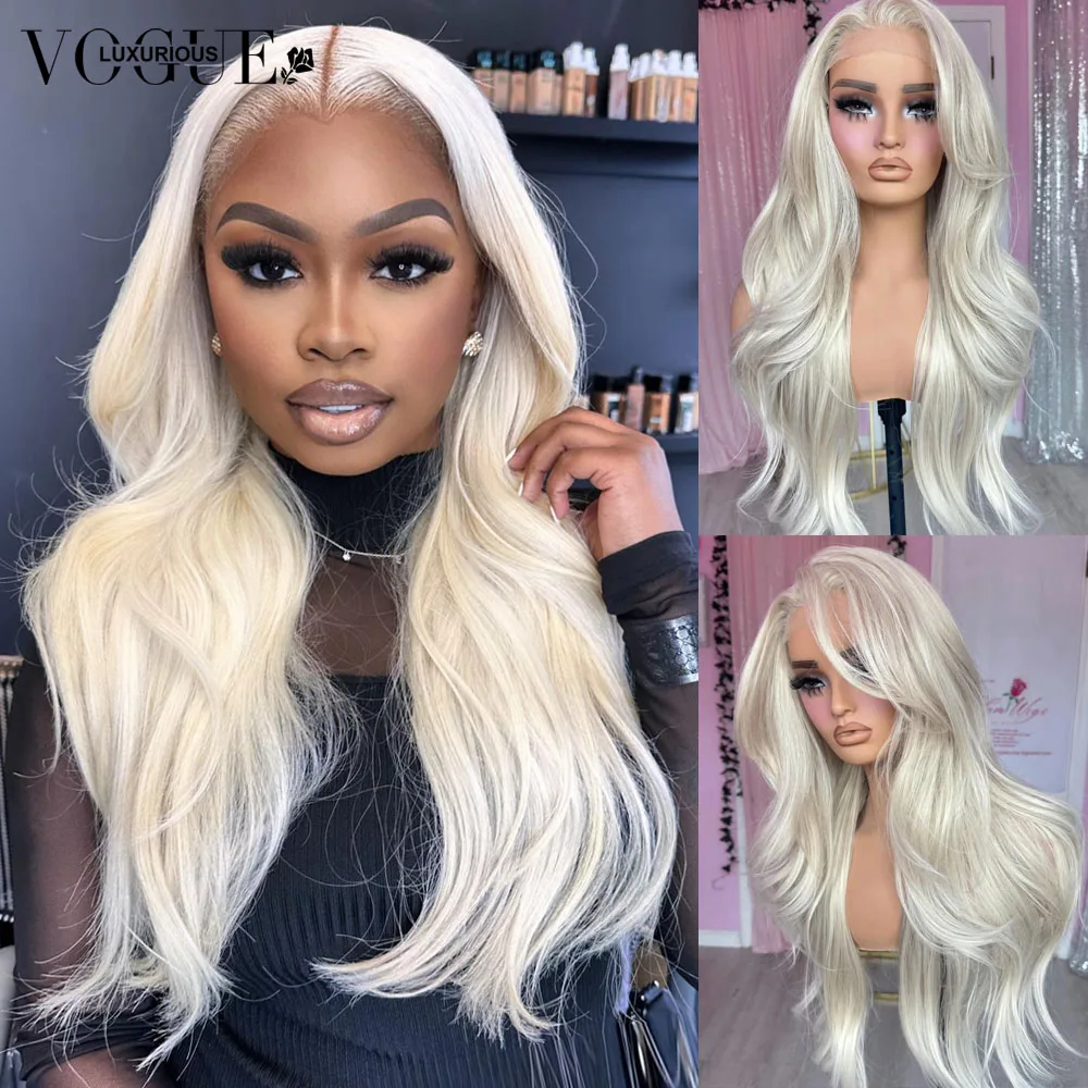 

Christmas Platinum Blonde Body Wave 100% Real Human Hair Wig Pre Cut Ready To Wear Remy Wigs Preplucked 13x6 Lace Front Wigs