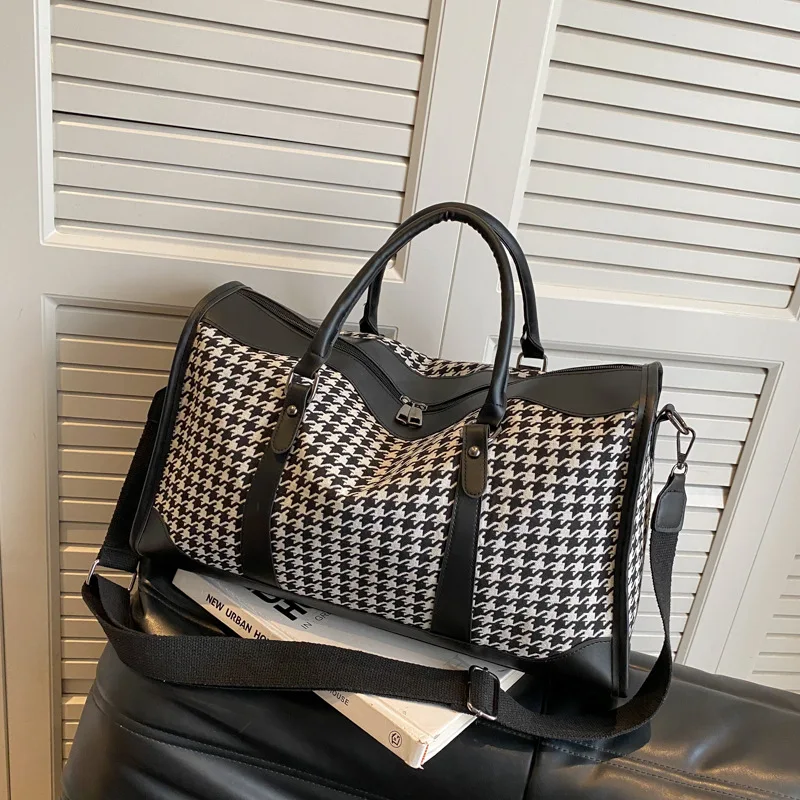 2024 Fashion Houndstooth Leather travel bag large size luggage packing cubes Casual travel ladies handbags New malas de viagem