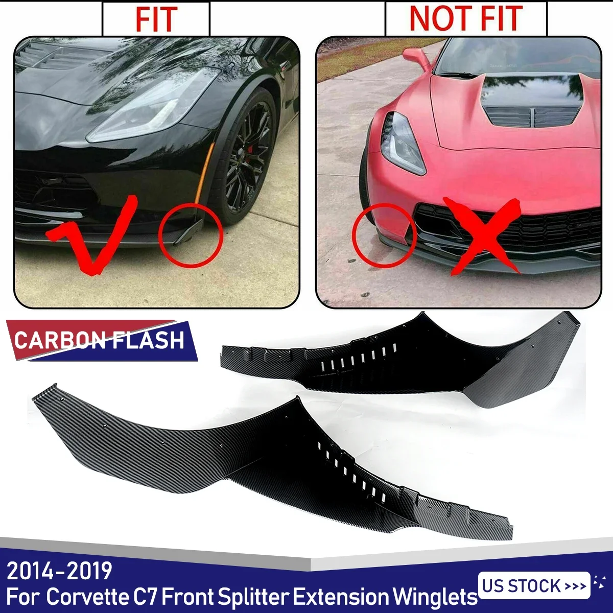 Z06 Stage 3 PAINTED CARBON FIBER Front Splitter Extensions For 14-19 Corvette C7