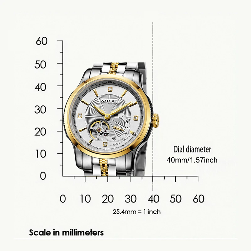 MIGE Original MIYOTA Men's Watches Mechanical Automatic Watch Waterproof Luxury Luminous Skeleton Wristwatch Stainless Steel