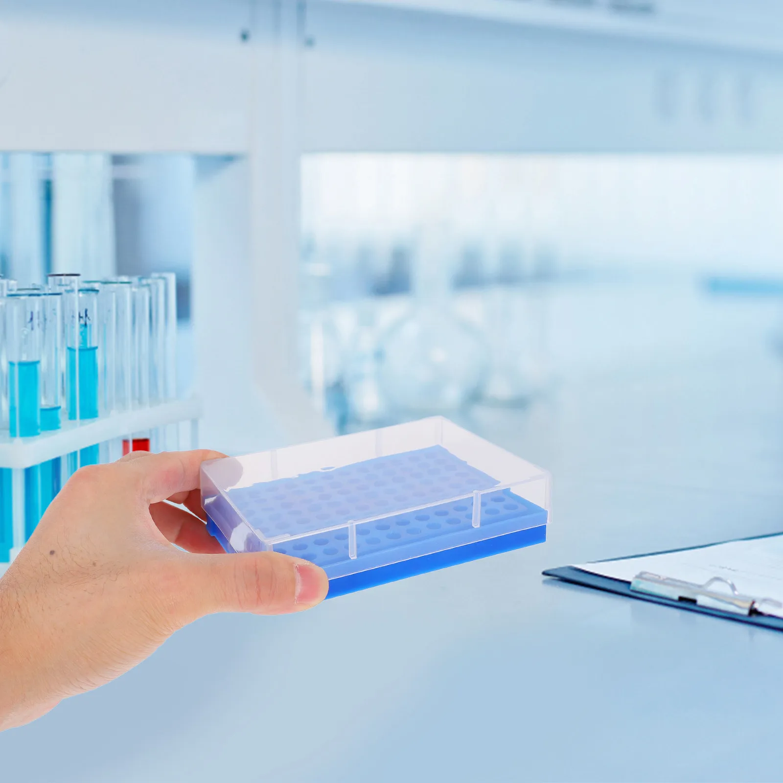 5Pcs 96-Well Centrifuge Tube Rack Compatible with 0.2ml Microcentrifuge Tubes Blue Polypropylene Waterproof Lab Tube Organizer