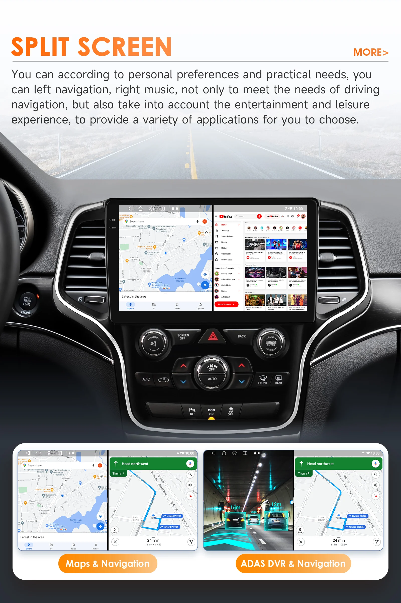 Hizpo-Radio con GPS para coche, reproductor Multimedia con Android, estéreo, Bluetooth, Carplay, para Jeep Grand Cherokee WK2 2014 - 2022 5
