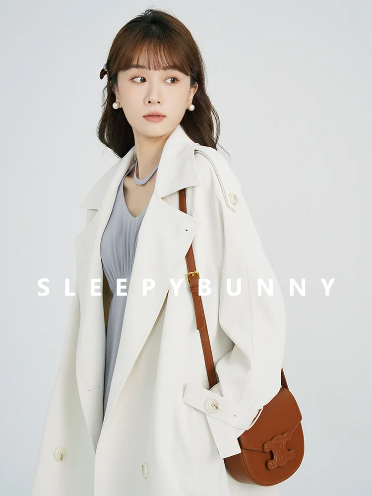 

Ele White Coat Jaet Women's Spring Autumn Briti Sle Commute Loose Small Size Mid-Length Windbreaker