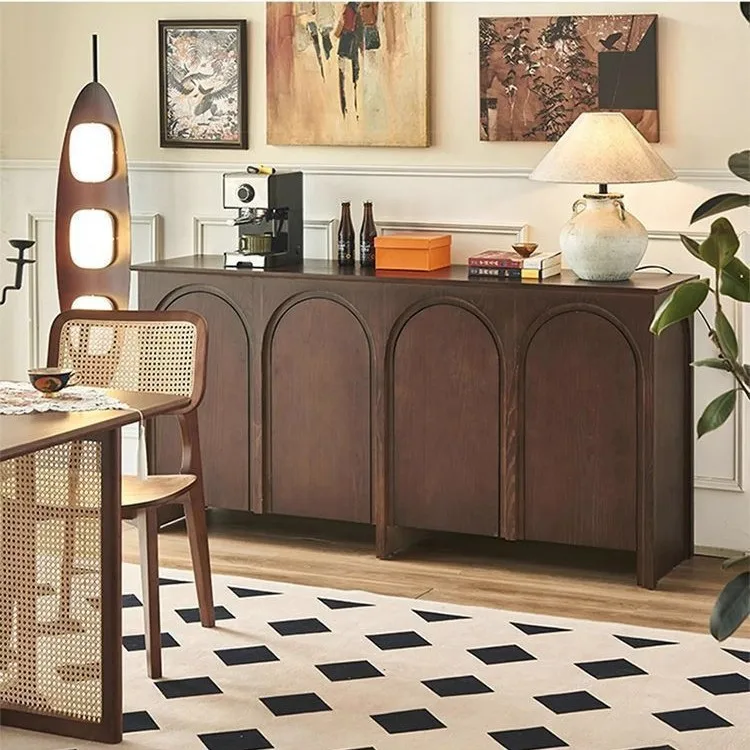 

Tea cabinet against the wall French antique arched door solid wood dining side cabinet retro entrance storage living room