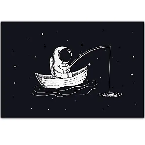 

Original Retro Design Cosmic Fishing Astronaut Tin Metal Signs Wall Art | Thick Tinplate Print Poster Wall Decoration for Garage