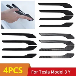 For Tesla Model 3 Y Carbon Fiber ABS Styling Premium Durable Accessories model3 2023 Car Door Handle Cover Protector Sticker