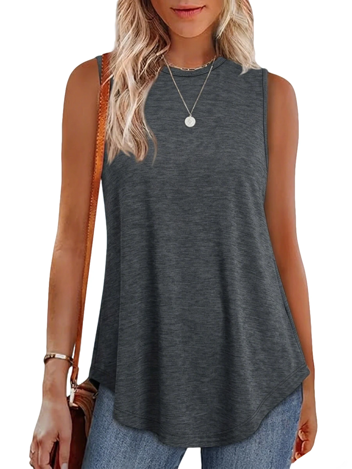 Dames zomertop met ronde hals, mouwloos, losvallend, casual tanktop voor sport, yoga, gym, hardlopen, dagelijks gebruik