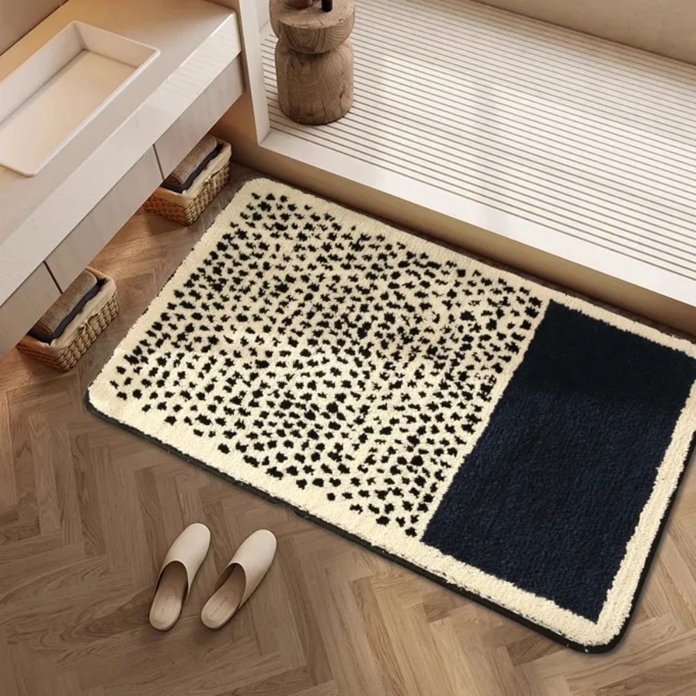 VIKAMA Anti Slip Absorbent Plush Carpet Nordic Ins Style Black And White Color Block Bathroom Bedroom Hallway Soft Home Rug