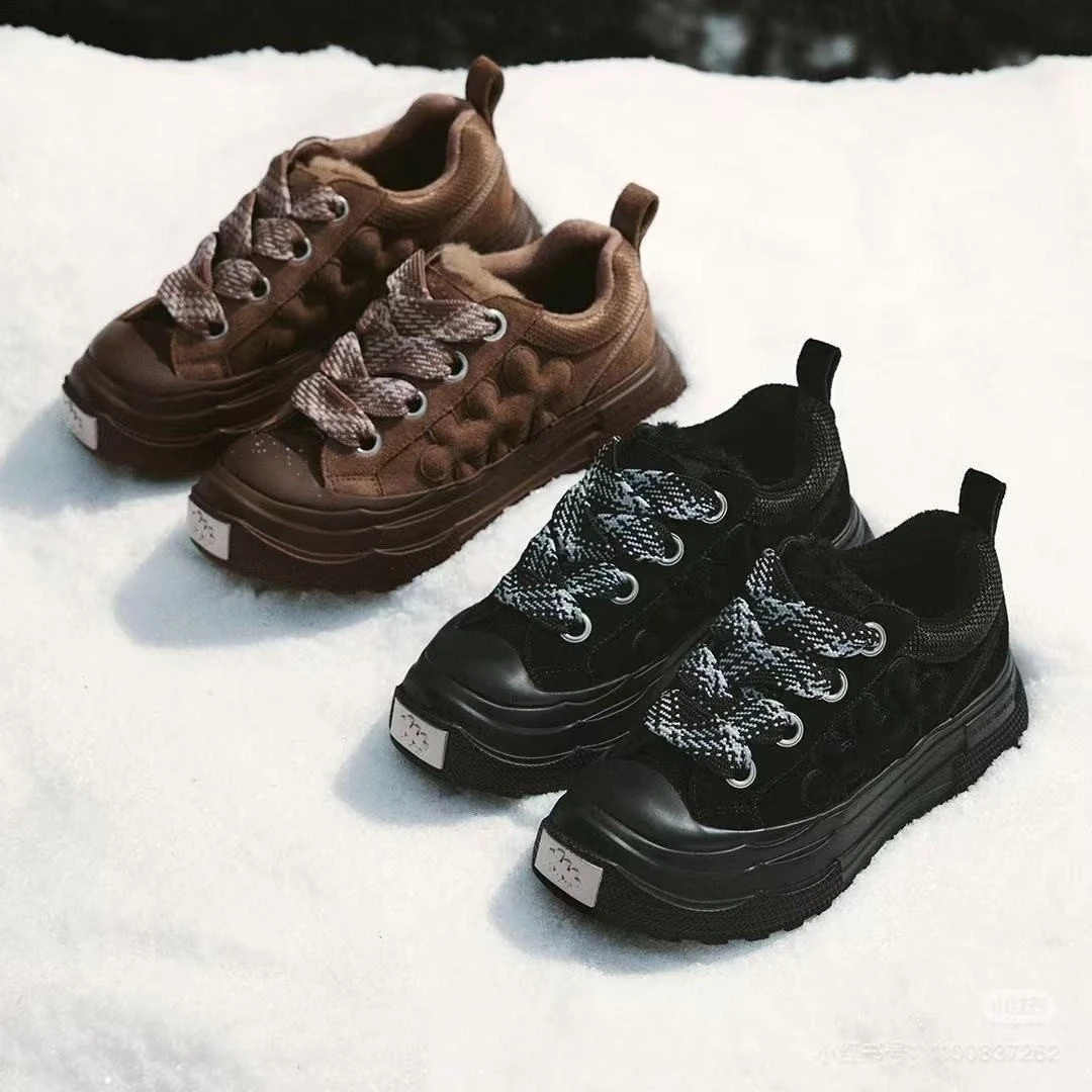 

Плюшевые коричневые плюшевые туфли из говяжьей замши на толстой подошве, увеличивающие туфли для хлеба