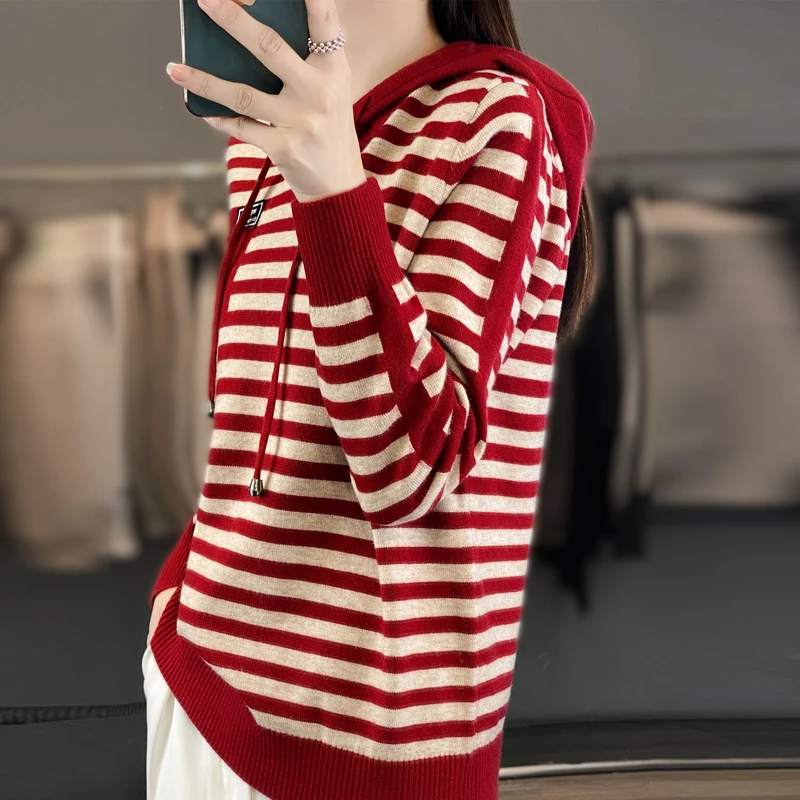 2024 women's cashmere sweater striped loose long sleeved sweater women's sweater women's cashmere women's loose women's pullover