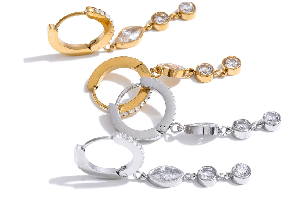 Yhpup Hochwertige Edelstahl-Ohrringe mit kubischen Zirkonia-Ketten, baumelnde Ohrringe, täglicher Edelstahl, modischer Premium-Damenschmuck – Detail 2
