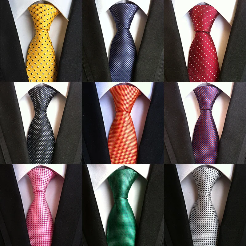 Fashion Business Men\'s Silk Tie 8cm Soft Novelty Necktie Solid Color Spots Ties for Men Dot Floral Bowtie Wedding Gift