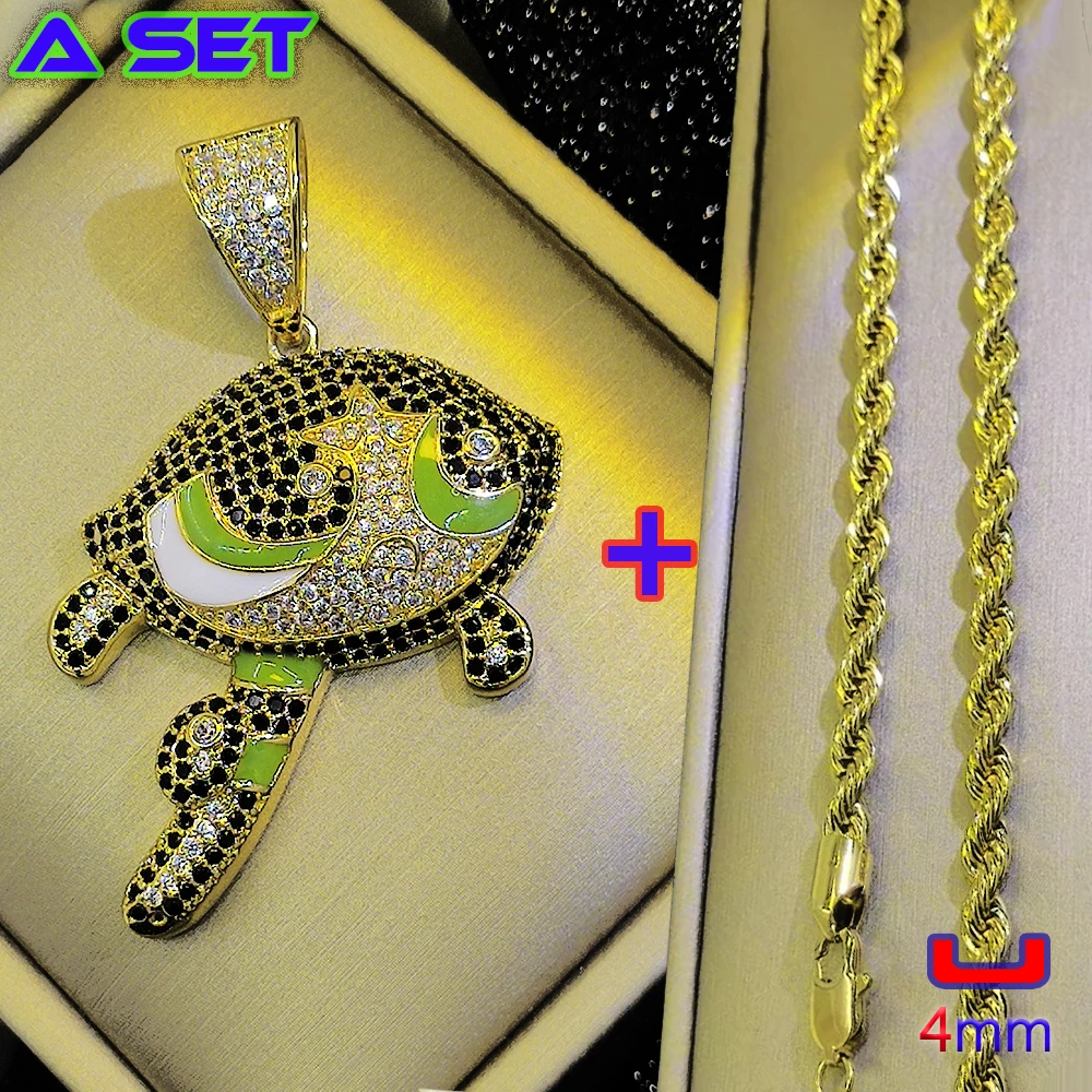 New fashion cartoon character hip-hop necklace, diamond inlaid Flying Little Police Pendant, 18K gold plated, high-end boutique