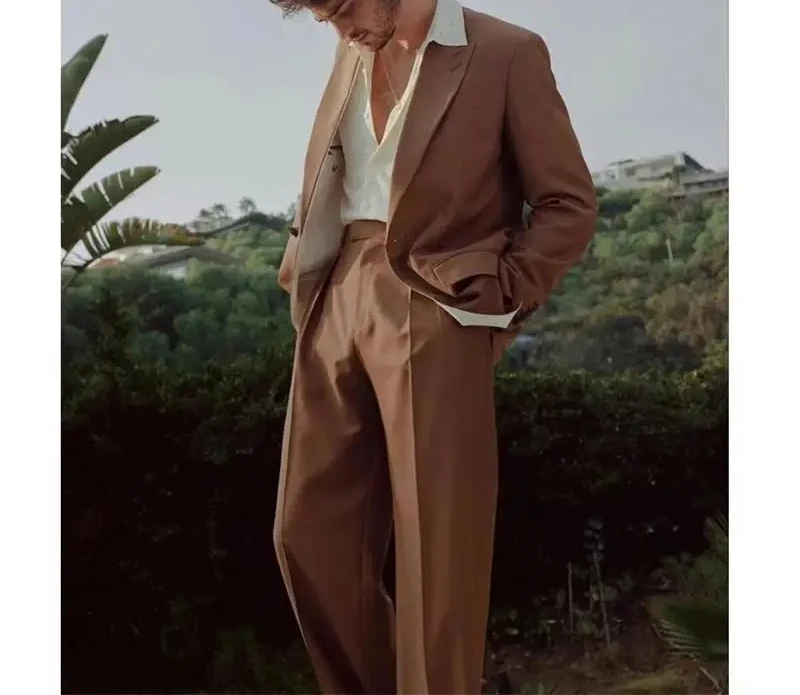 

Summer 2 Piece Men's Suits Set Tailored Single Breasted Jacket Blazer Elastic Pants Dinner Business Wedding Party Clothing