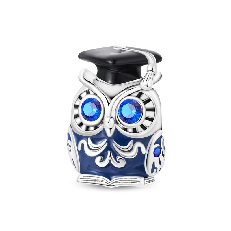 

2026 Original 925 Sterling Silver Owl Researcher Charms Beads For Women Fine DIY Graduation Jewelry Gifts