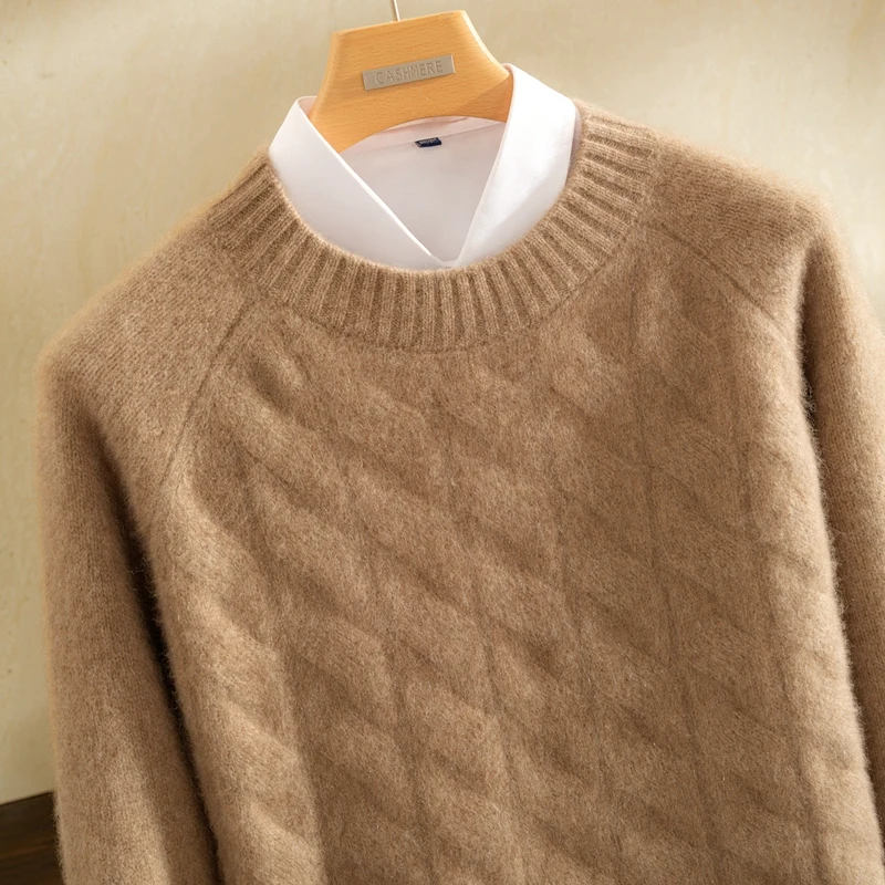 

Мужской кашемировый свитер с круглым вырезом на шарнирах, пуловер, осень-зима, 100% кашемировый трикотаж с закрученным цветком, плотная мягкая одежда с длинными рукавами