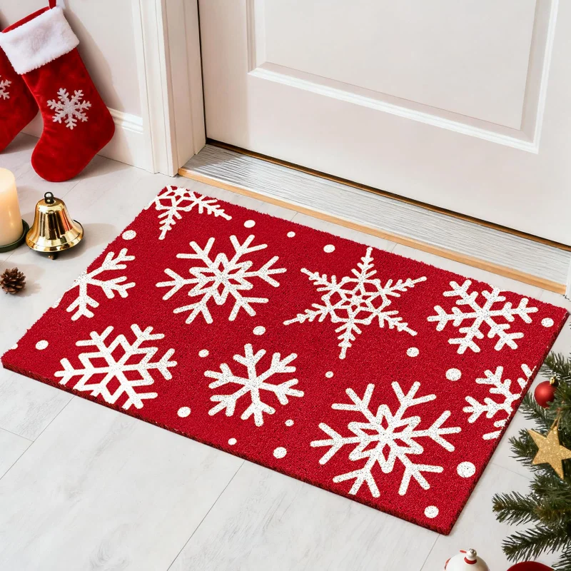 VIKAMA Christmas Gingerbread House Doormat Red Cookie Village Angel Welcome Mat Non Slip Soft Floor Rug for Front Door Entryway