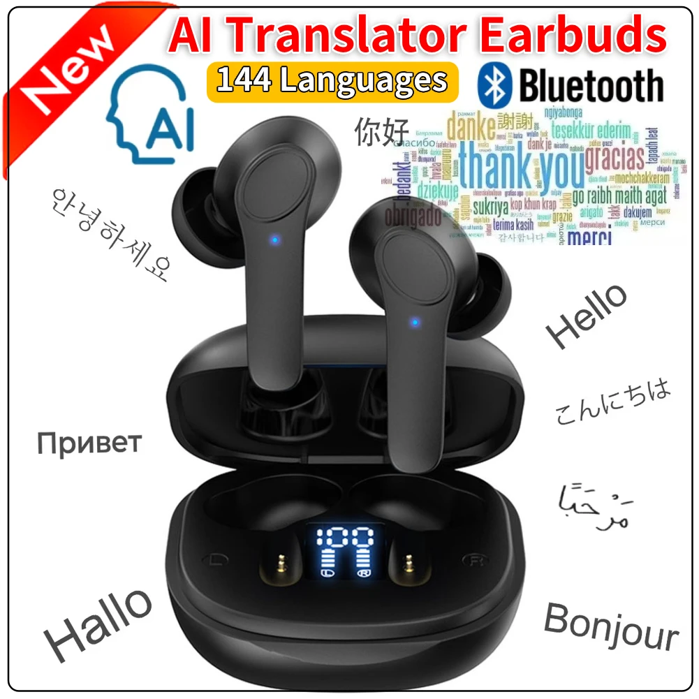 144 Languages Real-Time Translators Headphones 4 Mode AI Translator Earbuds Wireless Bluetooth Translator Headset for Travel