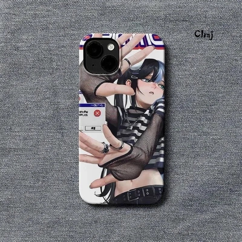 Clmj Y2K 애니메이션 소녀 쿨 폰 케이스 아이폰 16 15 14 13 12 11 프로 맥스 X XS XR XSMax 7 8 플러스 글로시 필름 하드 PC 커버