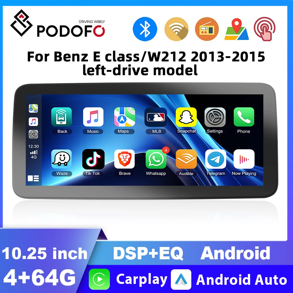 Podofo 10.25 inch GPS 4+64G Car Radio For Benz E-class W212 2013-2015 dual systems with Bluetooth receiver Support Rear Camera