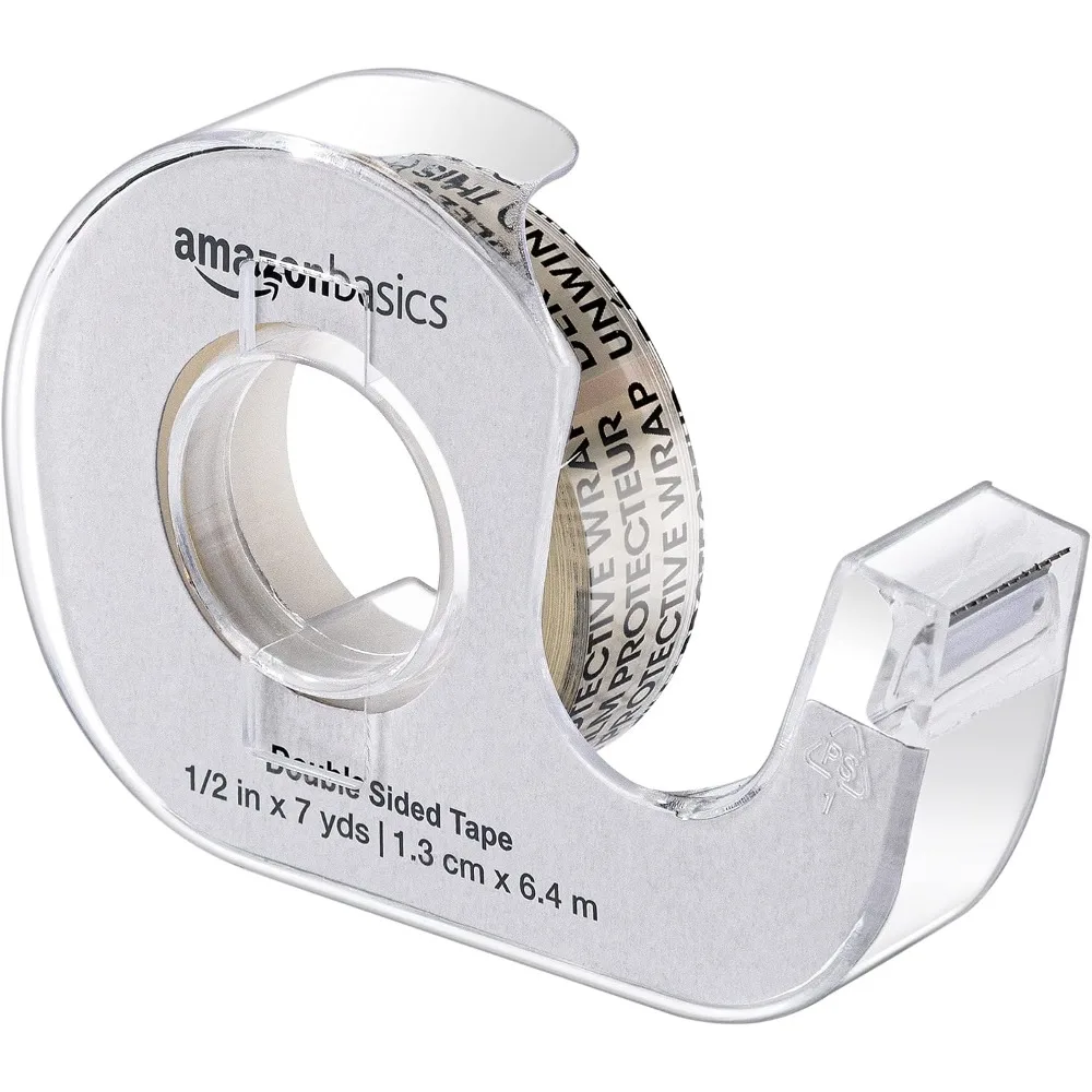 Double Sided Tape with Dispenser, 1/2 x 252 inches, Translucent, 3-Pack