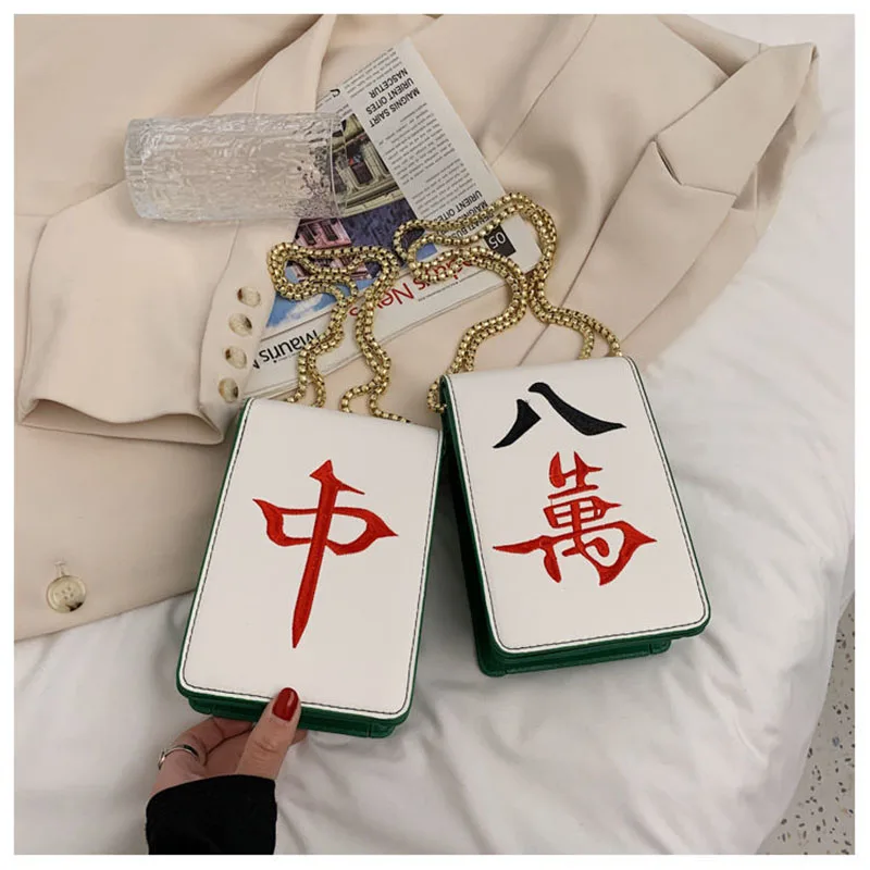 2022 New Chains National Wild Designer Pu Leather Messenger Bag China Mahjong Printing Shoulder Bags Women Crossbody Bag