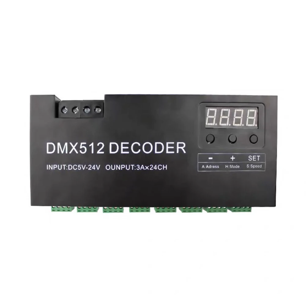 RGB 24 Channel DMX Decoder With RJ45 And XLR Plug DMX 512 Controller For DC5V-24V Strip Decoder 72A Dmx LED Dimmer Driver