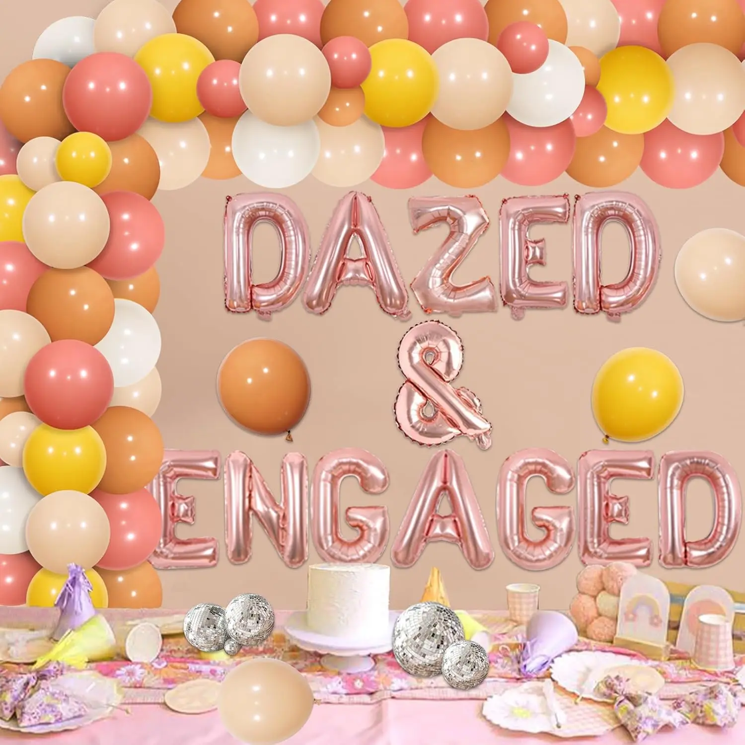 JOYMEMO Dazed & Engaged Bachelorette Decorations Boho Daisy Balloon Arch Bride To Be Sash for Groovy Bridal Shower Engage Party