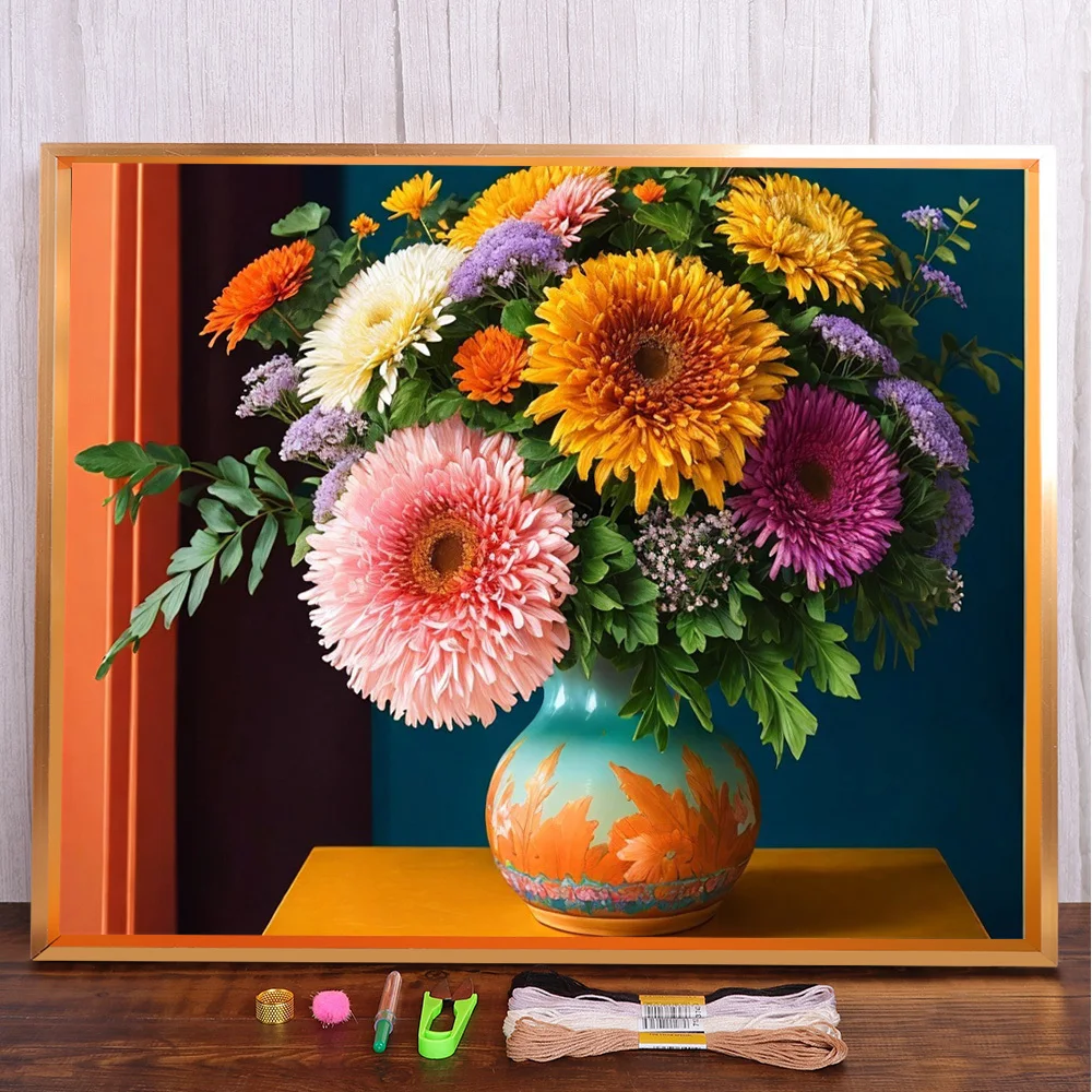 

Still Life Flower Printed Fabric Cross-Stitch DIY Embroidery Kit Handiwork Hobby Craft Painting Different Mulina Stamped