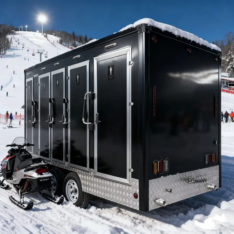 Custom Mobile Toilet Trailer with Sandwich Panel Construction for Park Use High-end Customization 4 Rooms Luxury Design