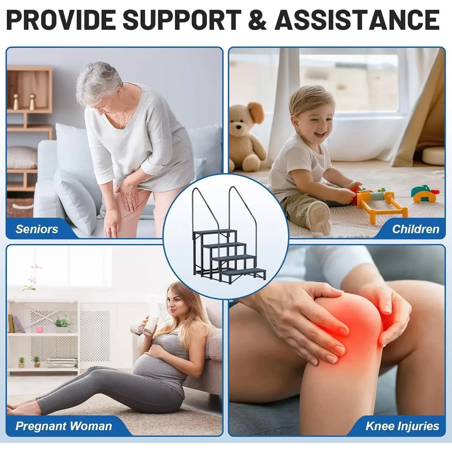 W_RV ステップス スパステップ 手すり付き - ホットタブステップ トレーラーステップ モバイルホーム階段 5thホイールRV、トレーラー、ホットタブ用