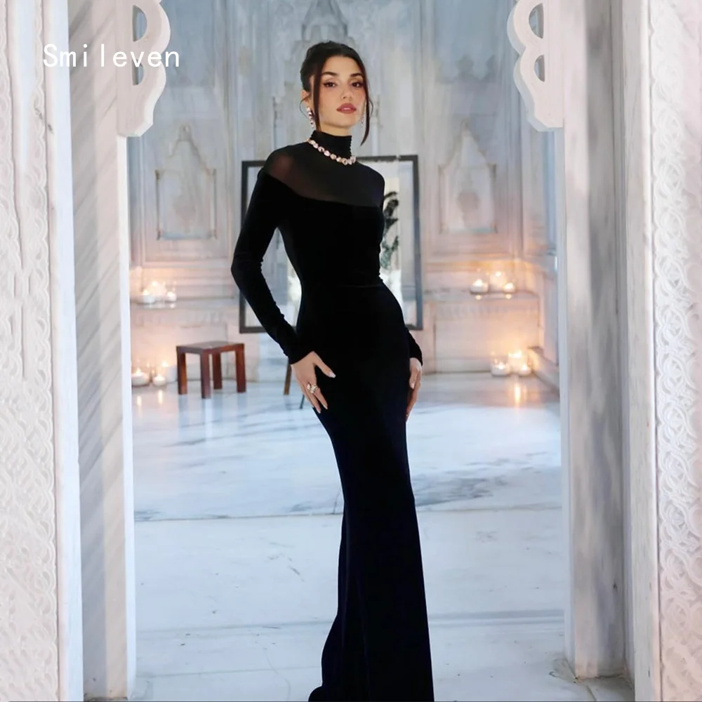 

Smileven Elegant Black Mermaid Prom Dress FasionalScoop Party Gowns Full Sleeve Occassion Dress Customized 2026
