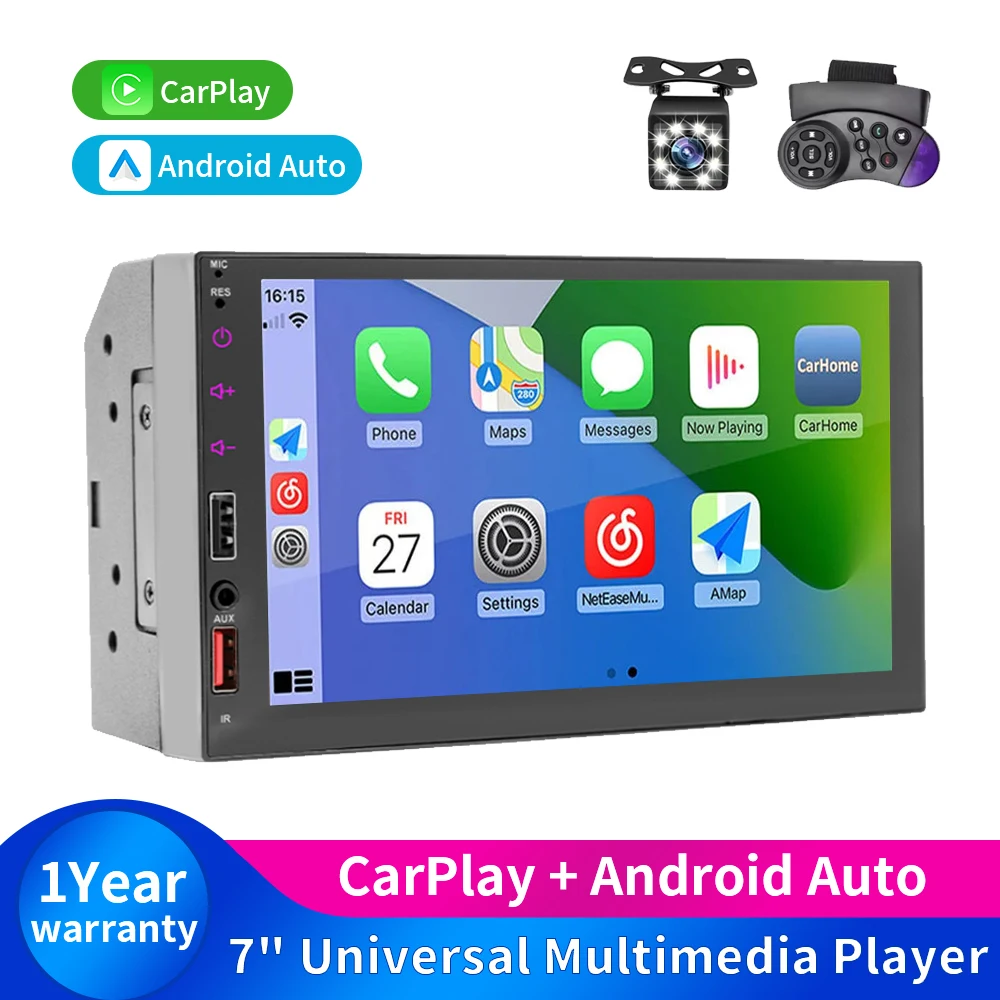 

2Din Car Radio Multimedia MP5 Player Wired Carplay Android Auto 7" Touch Screen FM AUX Input Bluetooth Support Camera