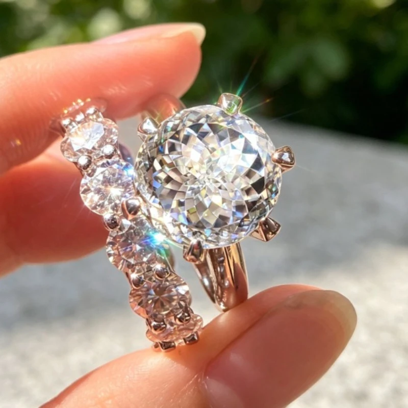 12 carat Portuguese cut colorless white color D  moissanite 11mm vvs1 ring S925 hundred face cut sterling silvery 6 prong