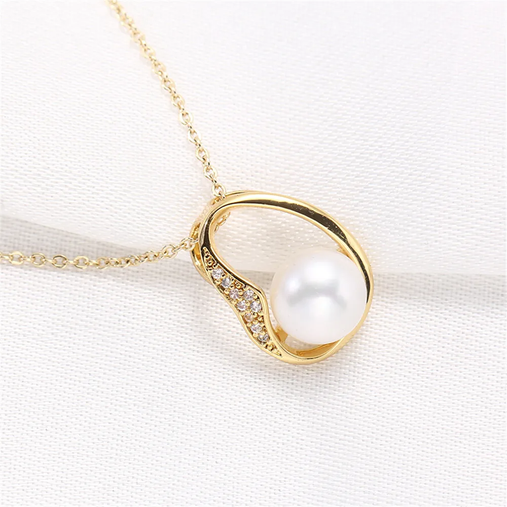 Domestic 14k Gold Plated Color Lucky Bean Zircon Pearl Pendant Necklace DIY Accessories with Fashionable Temperament for Women