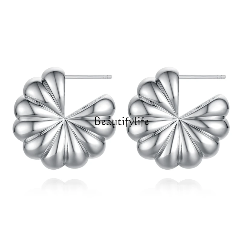 Pure Silver Stud Earrings for Women, Ear Pin, Temperament, Wild, High-Grade, Fashion Design