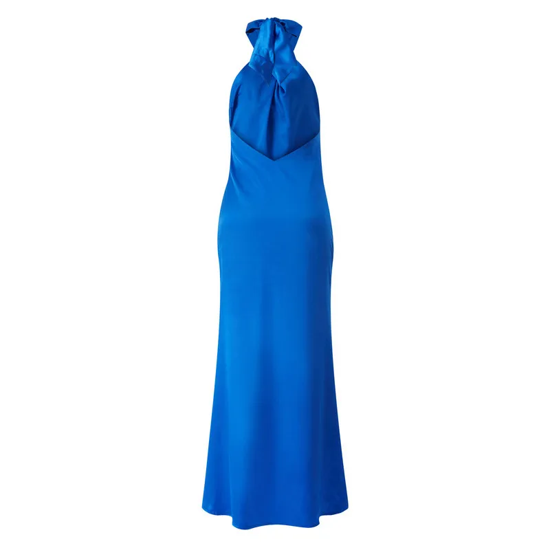 WPNAKS-Robe longue en satin pour femmes, vêtement de soirée, chic, élégant, couleur unie, dos nu, sexy, club, été