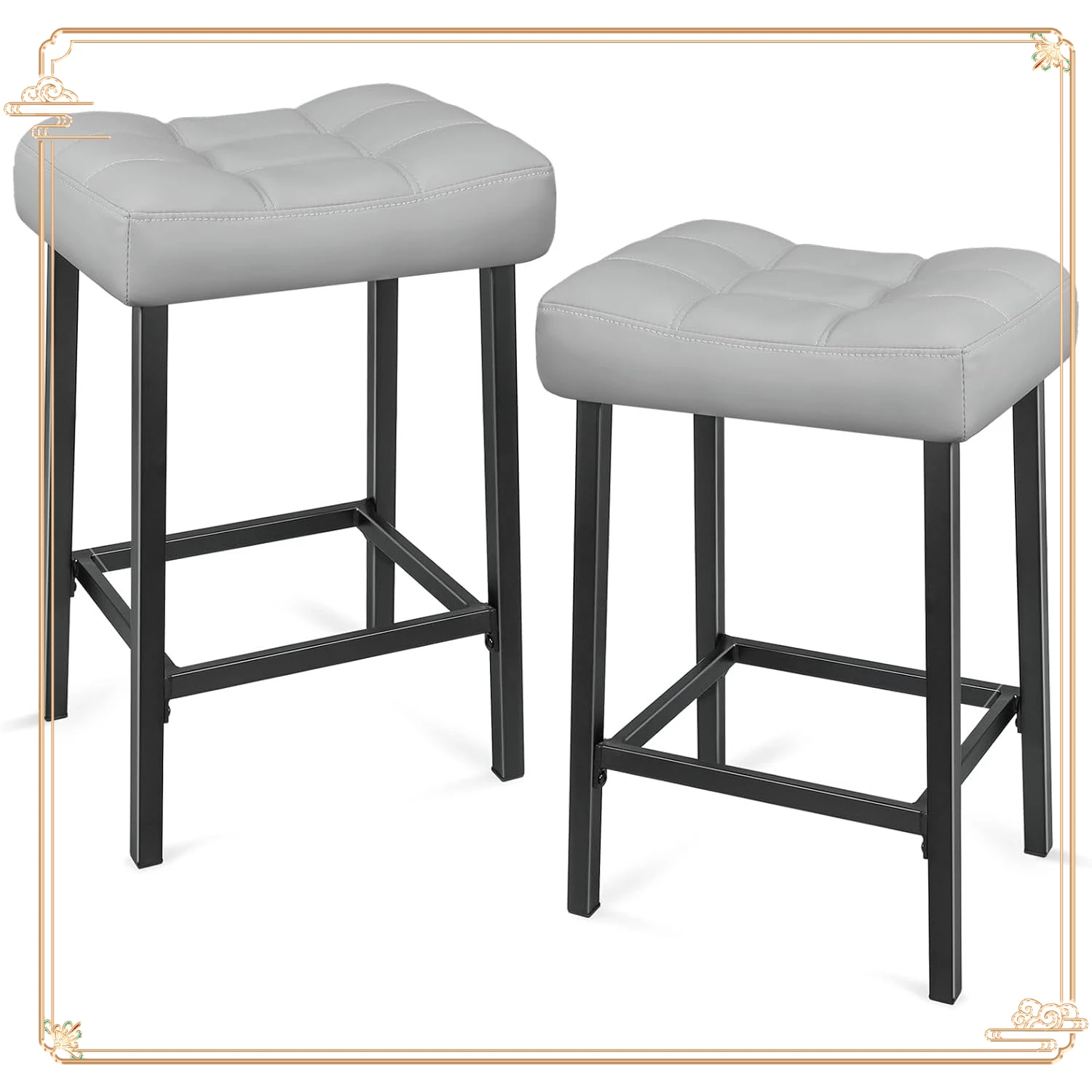 Taburetes de sillín industriales de 24 pulgadas, tapicería texturizada sin respaldo, taburetes compactos de cocina y taller para espacios pequeños