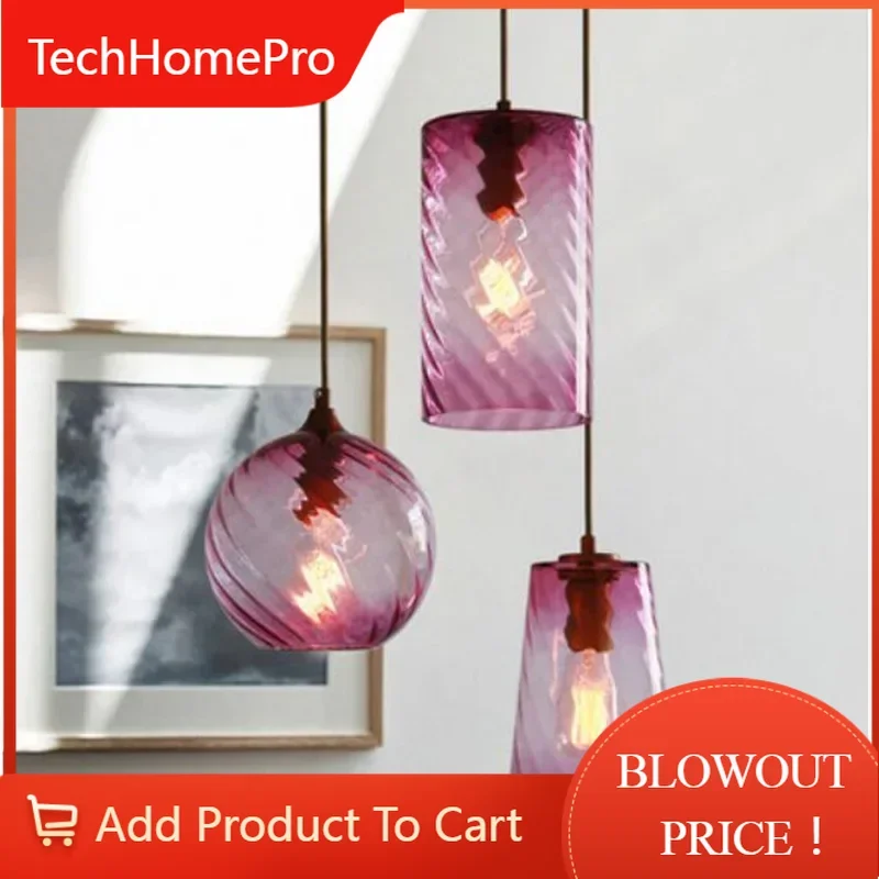 TechHPAmerican Restaurant Chandelier Bar Light Simple Personality Nordic Bar Single Head Blue Glass Chandelier