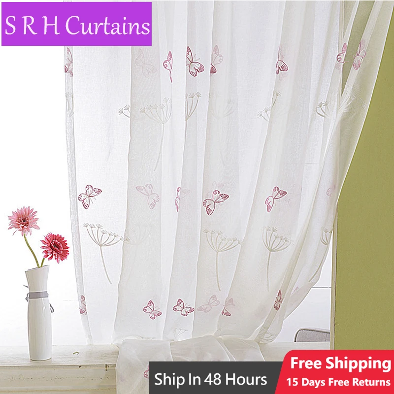 

Pastoral Butterfly Dandelion Embroidered Curtains Girls Bedroom Window Sheer Tulle For Living Room Kitchen Drapes Tulle Curtians