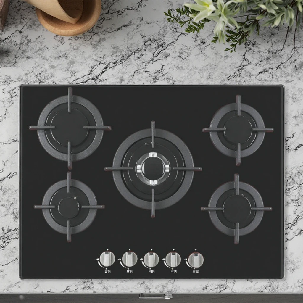 Estufa de 5 quemadores de vidrio templado de 24 pulgadas, venta al por mayor de fábrica, cocina de Gas integrada para el hogar, RV, coche, garaje de Hotel