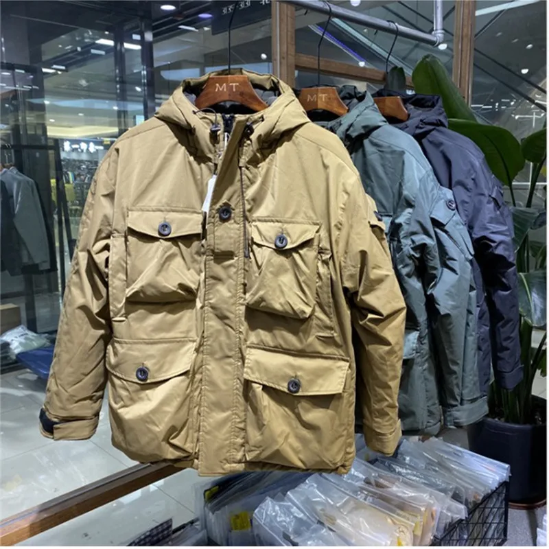 Retro Hooded Tooling Padded Jacket Men\'s Loose Multi-pocket Thickening Functional Storm Suit Outdoor Driving Riding Cotton Coat