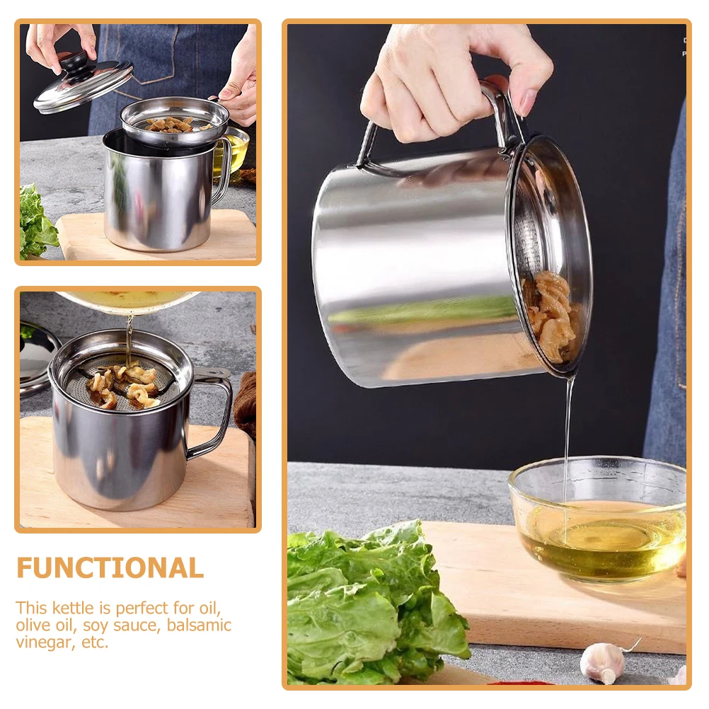 

Stainless Steel Oil Filter Pot Large Capacity Kitchen Grease Container Strainer Bottle for Oil Vinegar Soy Sauce