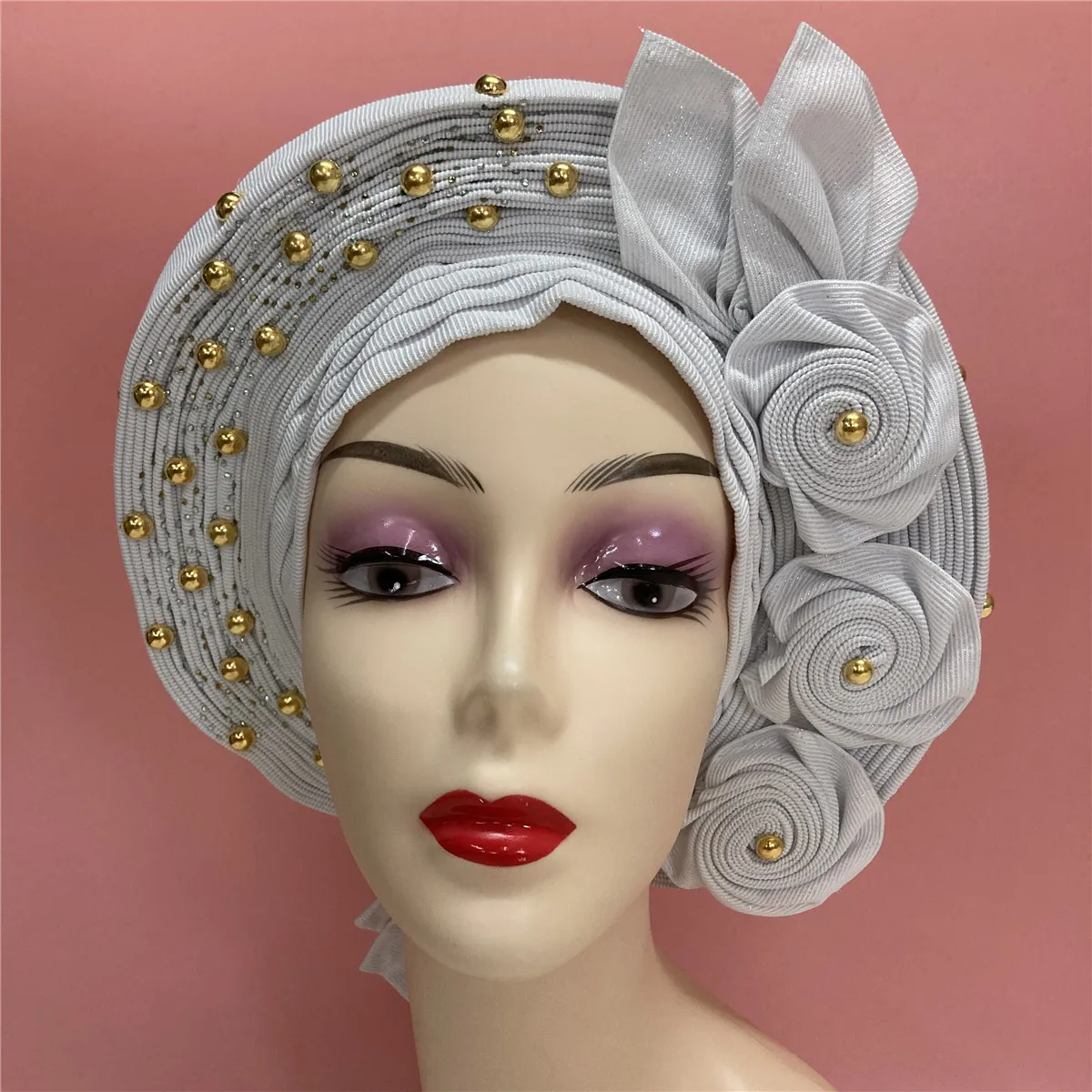 

Beaded Headtie African Gele Headwear With Stones Women's Turbans Wraps Already Made Sego Headtie For Wedding Party 23A05